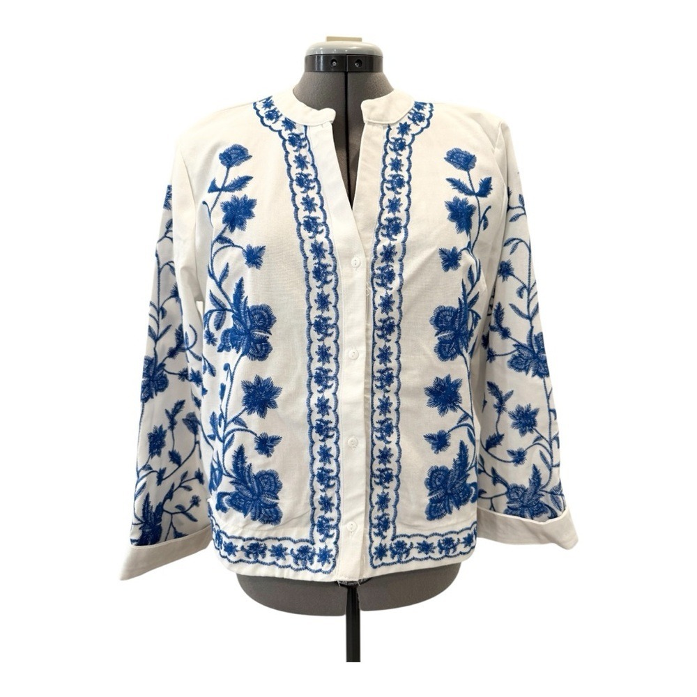 Liv Los Angeles Embroidered Floral Button Up Blouse Long Sleeve Size Large‎